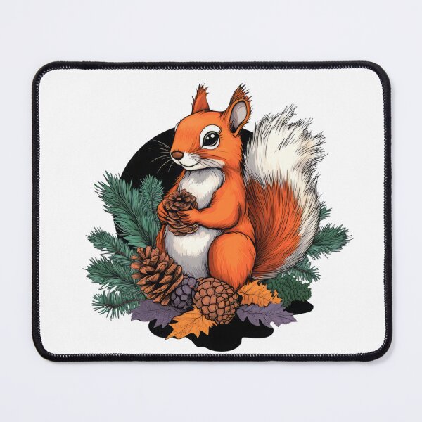 Item preview, A cheerful orange squirrel holding a pinecone amidst pine branches and cones, perfect for nature-themed designs. designed and sold by MNFTs.