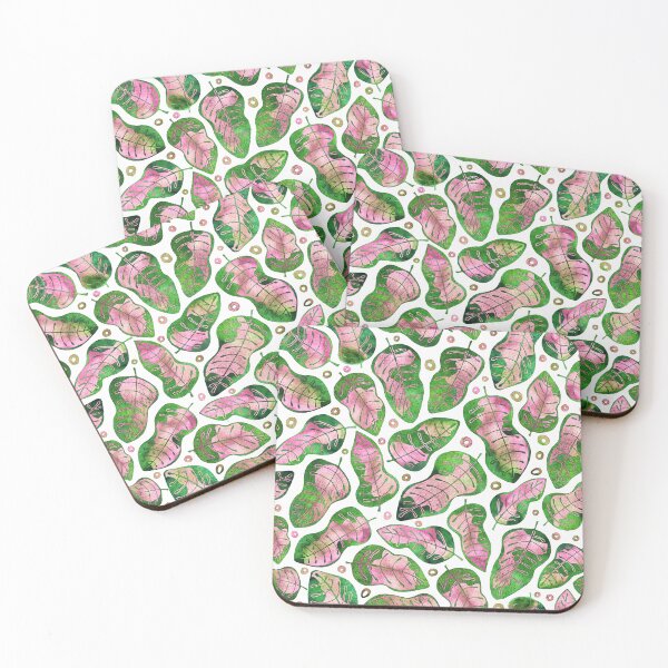 Item preview, Beachy Hand Drawn Watercolor Pink and Green Tropical Leaves Pattern designed and sold by schorrnuff.