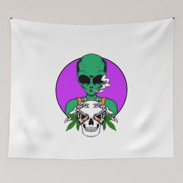 Item preview, Alien smoking herb with skull for smoking enthusiasts  designed and sold by BlissThreads.