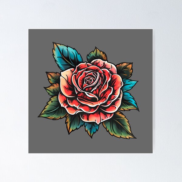Item preview, Colorful Old School Tattoo Flower designed and sold by Giggl'n Gopher.