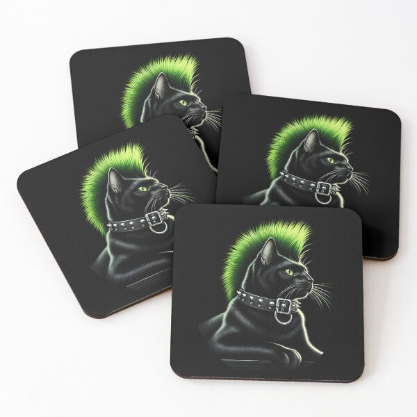 Item preview,  Punk Rock Black Cat with Green Mohawk designed and sold by IllumeInk.