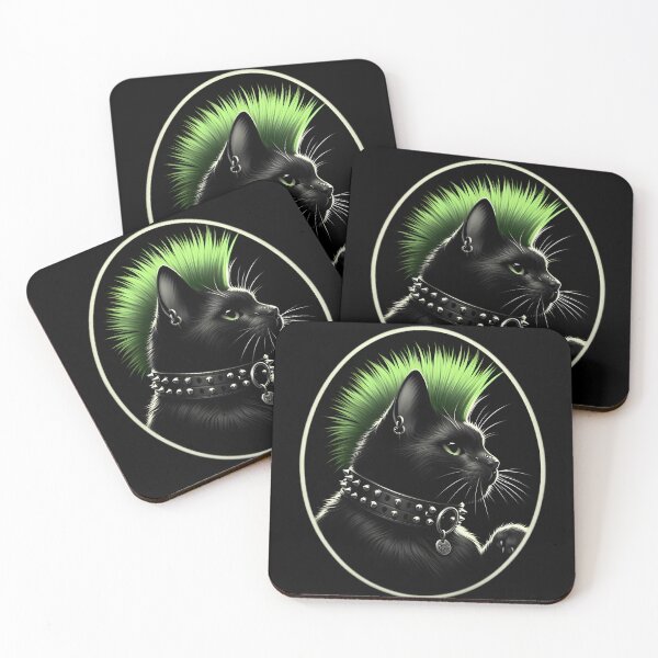 Item preview,  Punk Rock Black Cat with Green Mohawk designed and sold by IllumeInk.
