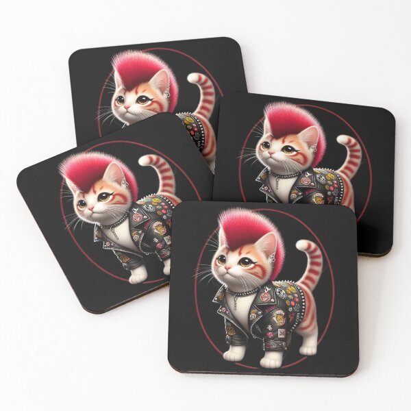 Item preview,  Punk Rock Cat with Mohawk and Leather Jacket designed and sold by IllumeInk.