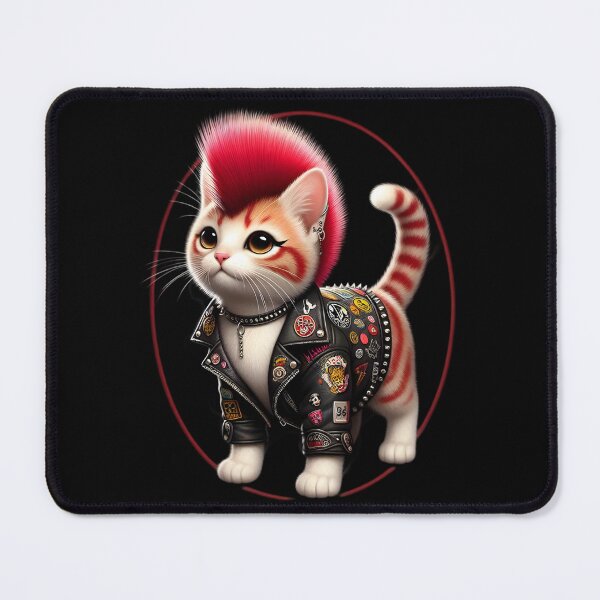 Item preview,  Punk Rock Cat with Mohawk and Leather Jacket designed and sold by IllumeInk.