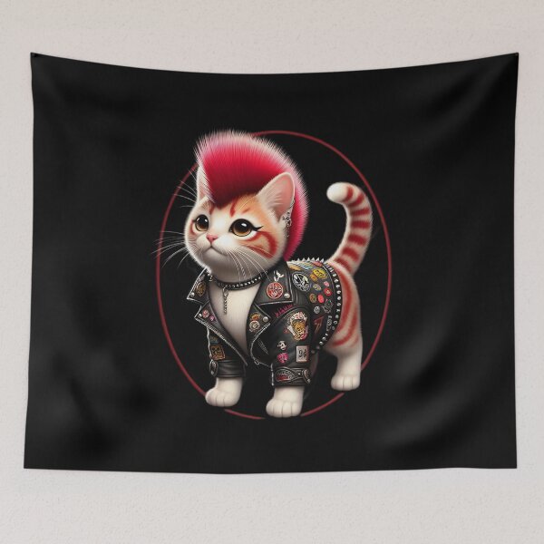 Item preview,  Punk Rock Cat with Mohawk and Leather Jacket designed and sold by IllumeInk.