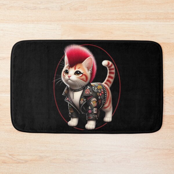 Item preview,  Punk Rock Cat with Mohawk and Leather Jacket designed and sold by IllumeInk.