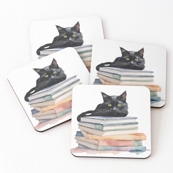 Item preview,  Black cat sitting on books, black cat,  books designed and sold by KolorellaS.