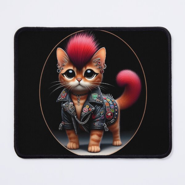 Item preview, Punk Rock Cat with Mohawk and Leather Jacket designed and sold by IllumeInk.