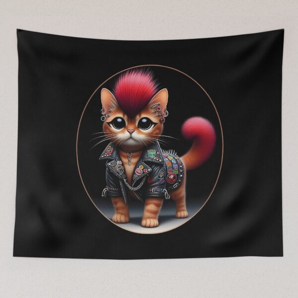 Item preview,  Punk Rock Cat with Mohawk and Leather Jacket designed and sold by IllumeInk.
