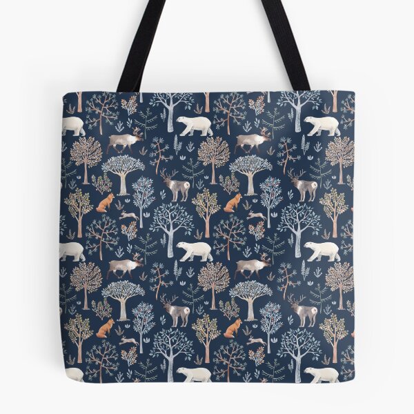 Item preview, Patrón de bosque con animales de invierno: oso polar, zorro, reno y conejo designed and sold by CEB1700.