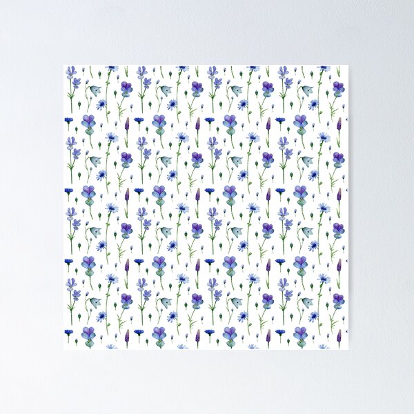 Item preview, Watercolor of Blue Wildflowers - Bluebells, Pansies & Cornflowers designed and sold by JoeysPODShop.