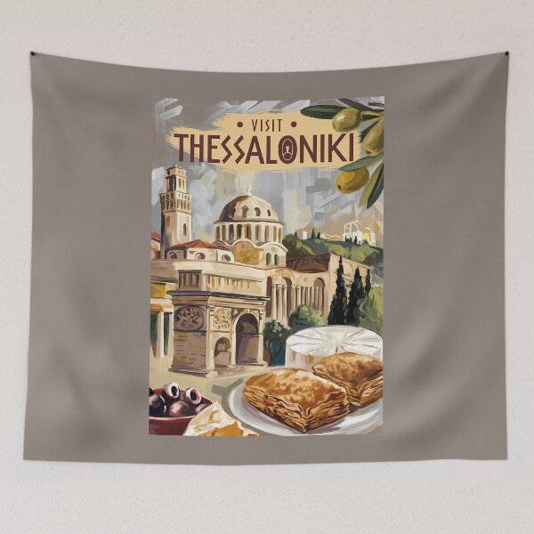 Item preview, Thessaloniki Greece Painterly Travel Art Vintage designed and sold by KrisSidDesigns.