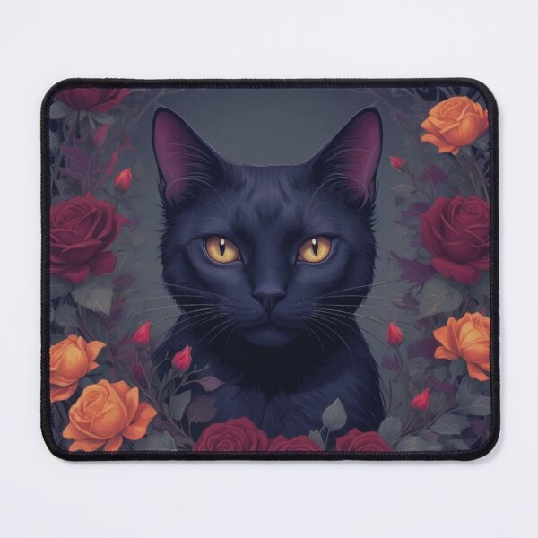 Item preview, Elegant Gothic Black Cat Surrounded by Roses designed and sold by dreamparlor.