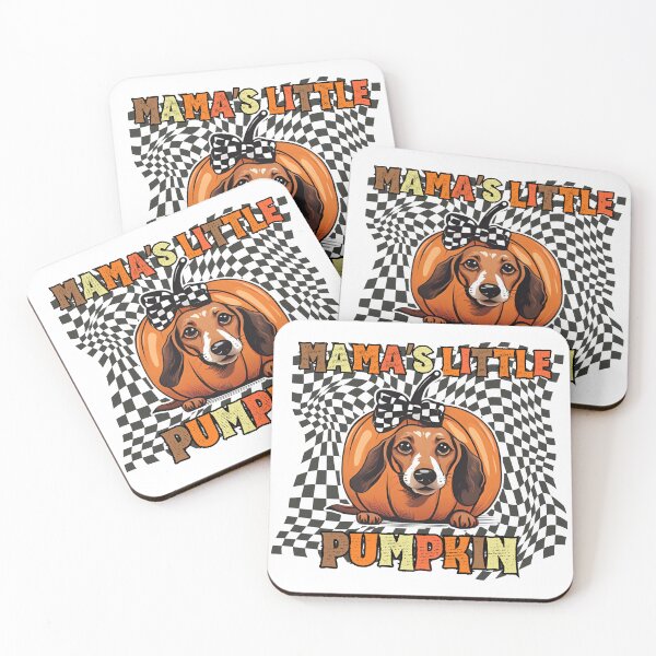Item preview, "Mama's Little Pumpkin" - Dachshund in Halloween Pumpkin with Checkered Background designed and sold by GoodyPaws.