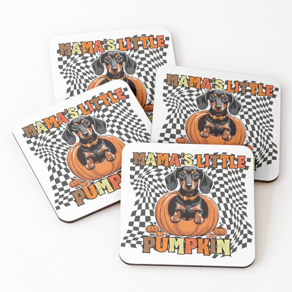 Item preview, "Mama's Little Pumpkin" - Dachshund in Halloween Pumpkin with Checkered Background designed and sold by GoodyPaws.