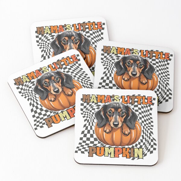 Item preview,  "Mama's Little Pumpkin" - Dachshund in Halloween Pumpkin with Checkered Background designed and sold by GoodyPaws.