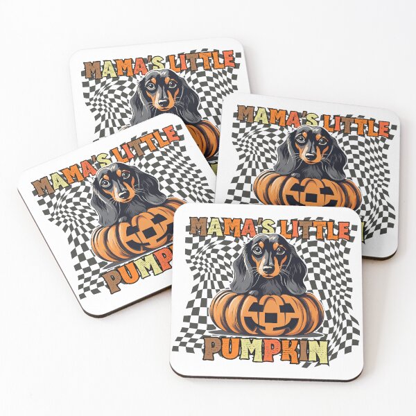 Item preview, "Mama's Little Pumpkin" - Dachshund in Halloween Pumpkin with Checkered Background designed and sold by GoodyPaws.