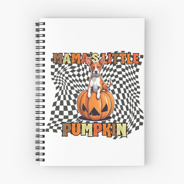 Item preview, "Mama's Little Pumpkin" - Basenji in Halloween Pumpkin with Checkered Background designed and sold by GoodyPaws.