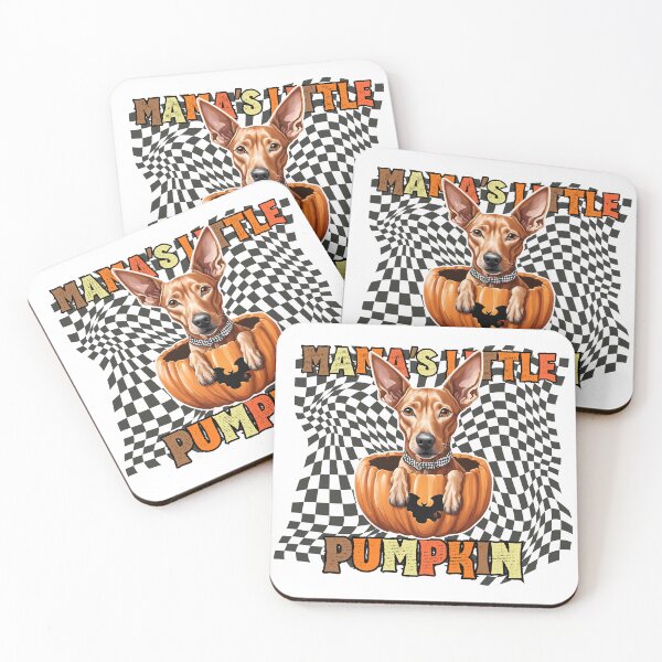 Item preview, "Mama's Little Pumpkin" - Pharaoh Hound in Halloween Pumpkin with Checkered Background designed and sold by GoodyPaws.