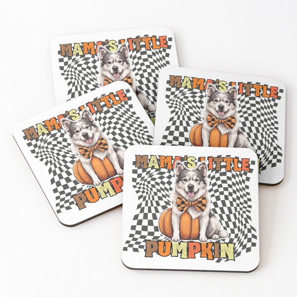 Item preview, "Mama's Little Pumpkin" - Greenland Dog in Halloween Pumpkin with Checkered Background designed and sold by GoodyPaws.