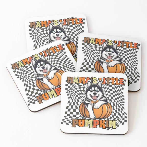 Item preview, "Mama's Little Pumpkin" - Alaskan Malamute in Halloween Pumpkin with Checkered Background designed and sold by GoodyPaws.