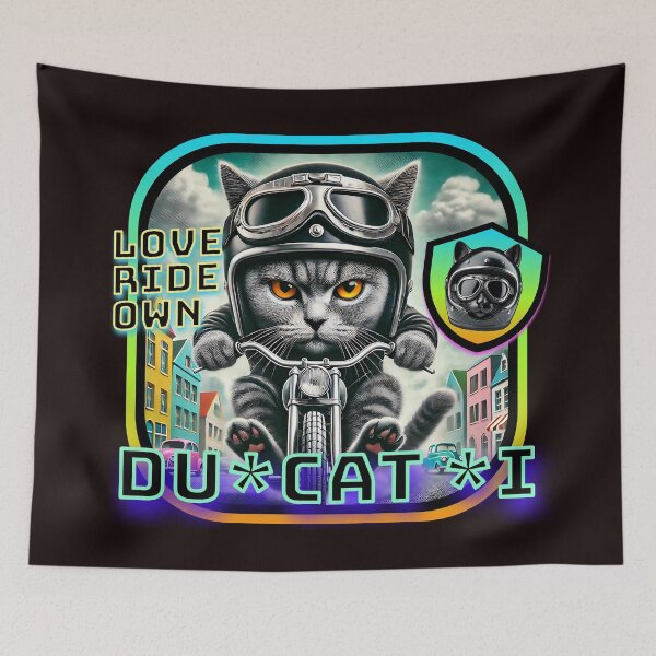 Item preview, DUCATI Funny Cat on Motorcycle Design designed and sold by SportyAndArtful.