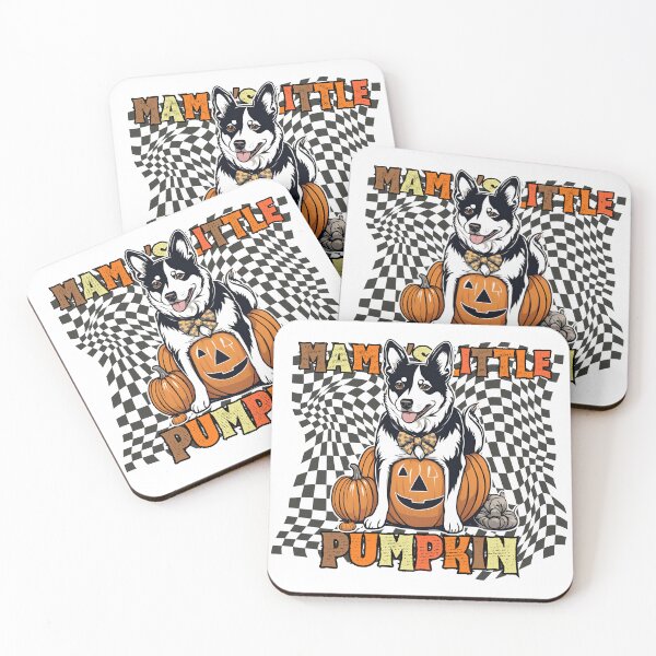 Item preview, "Mama's Little Pumpkin" - Russian-European Laika in Halloween Pumpkin with Checkered Background designed and sold by GoodyPaws.