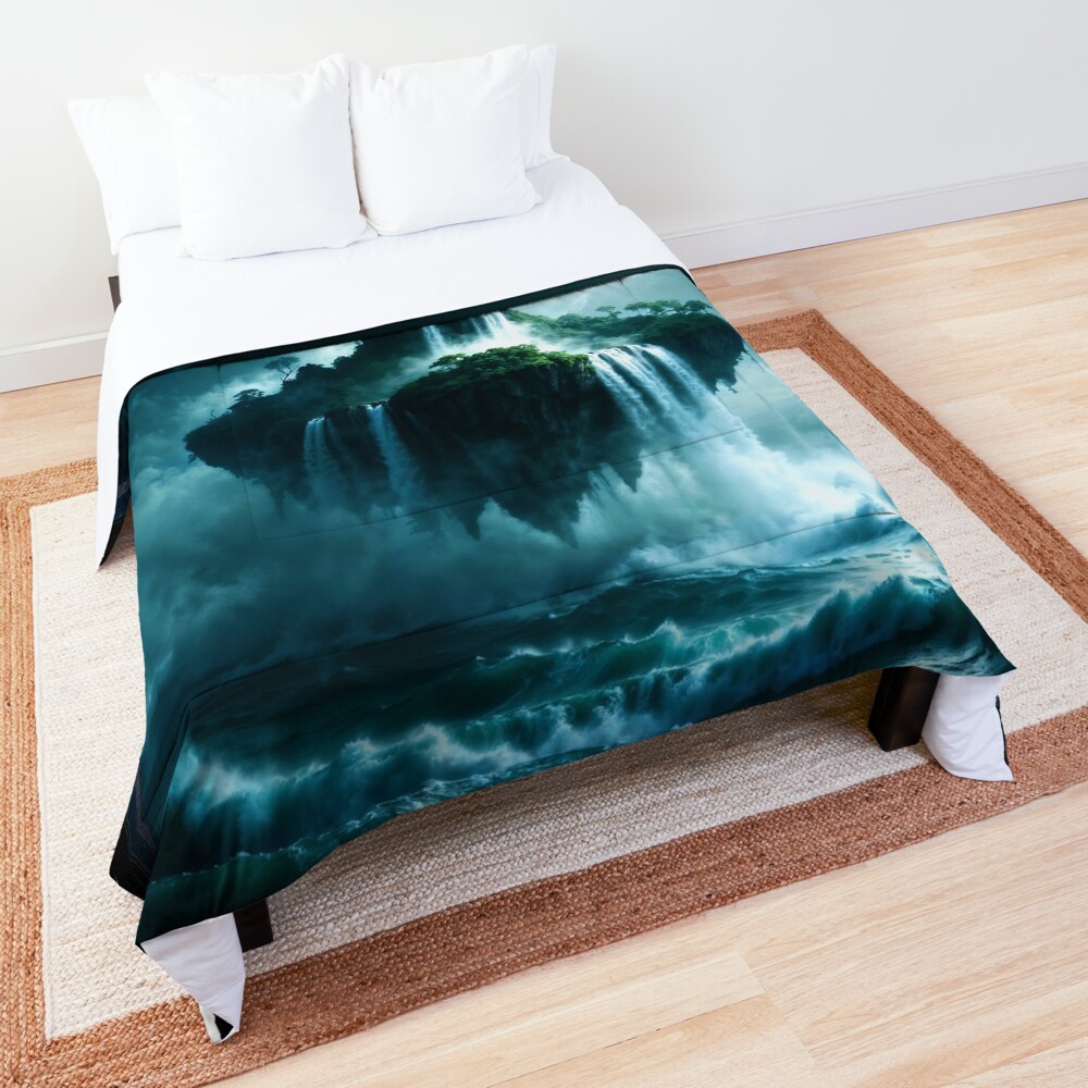 A Surreal Moonlit Island Forest Of Enchantment Breathtaking AI Concept Art by Xzendor7 Decorative Art Print Comforter