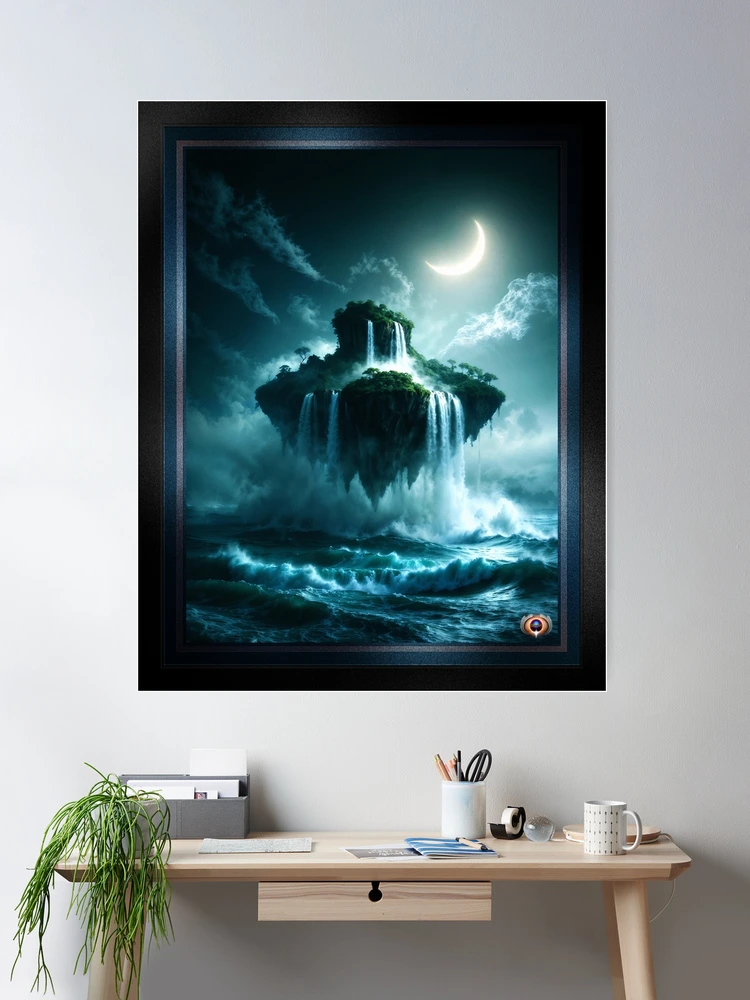 A Surreal Moonlit Island Forest Of Enchantment Breathtaking AI Concept Art by Xzendor7 Wall Decor Poster Art Print