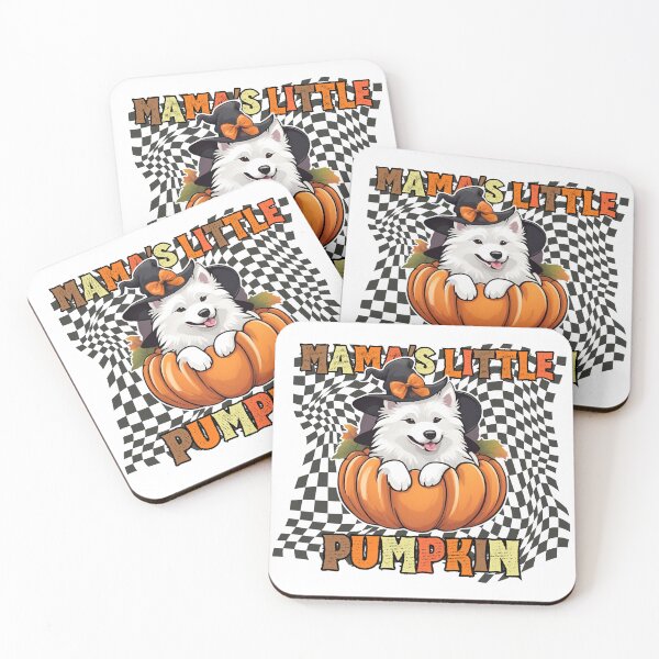 Item preview, "Mama's Little Pumpkin" - Samoyed in Halloween Pumpkin with Checkered Background designed and sold by GoodyPaws.