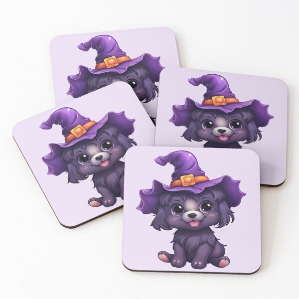 Item preview, Kawaii Halloween White Dog in Purple Witch Hat designed and sold by KawaiiArtStyle.