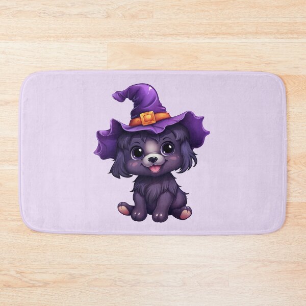 Item preview, Kawaii Halloween White Dog in Purple Witch Hat designed and sold by KawaiiArtStyle.