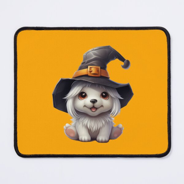Item preview, Kawaii Halloween Wizard White Dog in Black Witch Hat designed and sold by KawaiiArtStyle.