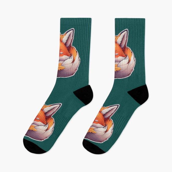 Item preview, A cute, cartoon fox curled up and sleeping peacefully. It is surrounded by colorful autumn leaves. designed and sold by HEMRO.