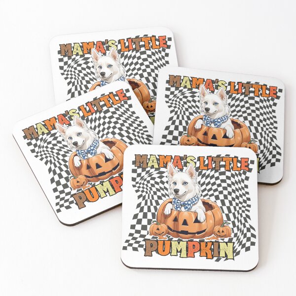Item preview, "Mama's Little Pumpkin" - Jakutská Lajka in Halloween Pumpkin with Checkered Background designed and sold by GoodyPaws.