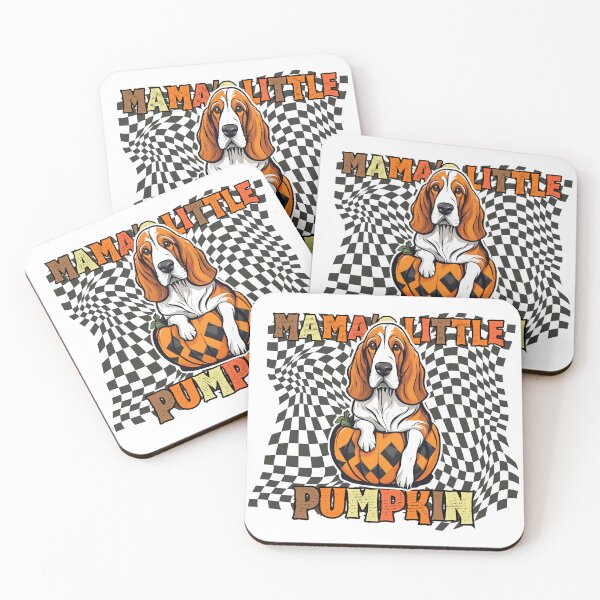 Item preview, "Mama's Little Pumpkin" - Grand Basset Griffon Vendéen in Halloween Pumpkin with Checkered Background designed and sold by GoodyPaws.