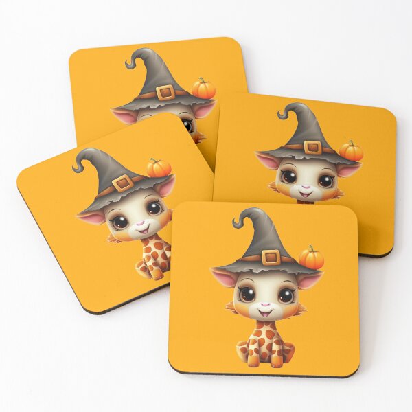 Item preview, Kawaii Halloween Giraffe in Black Witch Hat with Pumpkin designed and sold by KawaiiArtStyle.