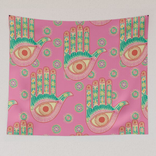 Item preview, Bright Pink Hand Drawn Hamsa Amulet Pattern designed and sold by schorrnuff.