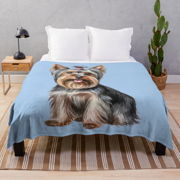 Item preview, Long Hair Yorkie Puppy Watercolor (blue) designed and sold by Magnolia Valley Art.