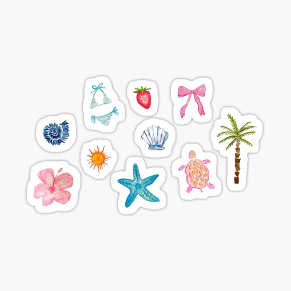 Vista previa del artículo con la obra «Pegatina de acuarela con temática de playa y verano», diseñado y vendido por brookespringall.