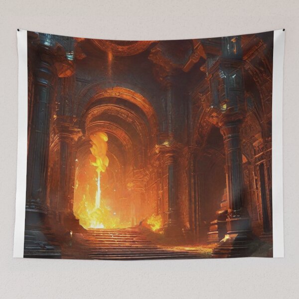 Artikelvorschau, Versteckter Feuertempel – Dark Fantasy Art-Konzept entworfen und verkauft von Delerat7.
