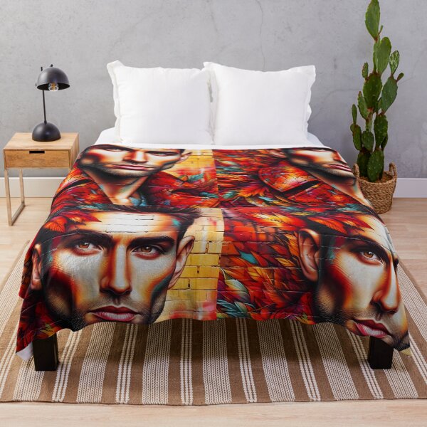 Item preview, Autumn man face portrait fall leaves montage on brick wall graffiti style designed and sold by EmeraldeaDesign.