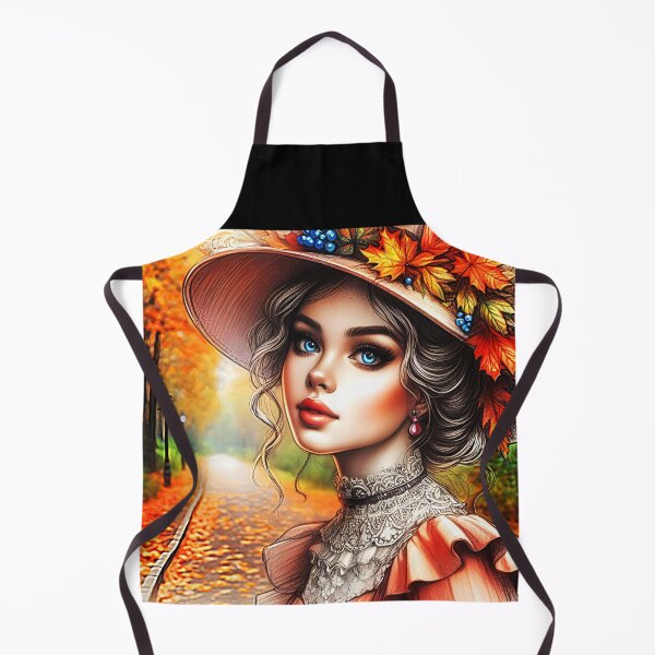 Item preview, Vintage Lady in hat decorated with autumn leaves on a forest path illustration designed and sold by EmeraldeaDesign.
