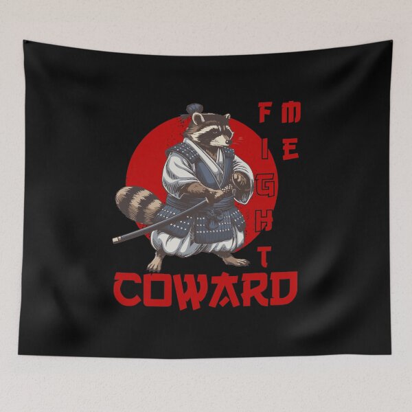 Item preview, Funny Fighte Me Coward, Samurai Warrior Raccoon Vintage Japanese Harajuku designed and sold by ArtByKatti.