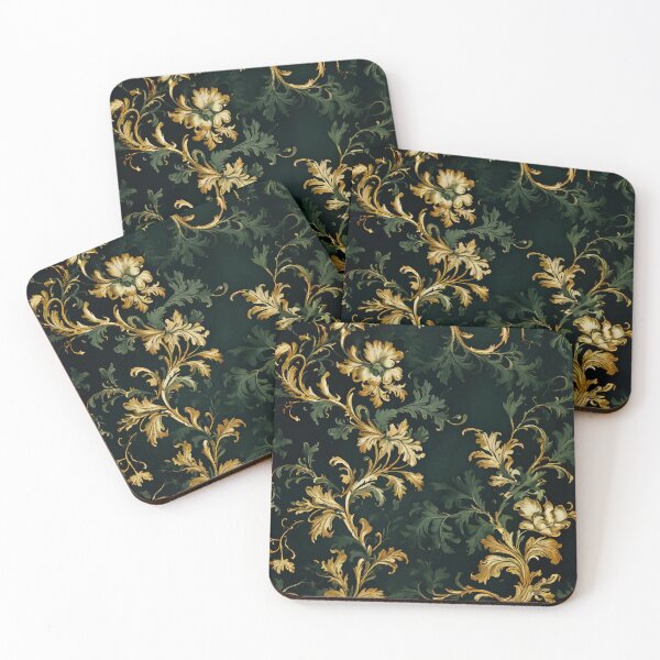 Item preview, FLORAL AND TROPICAL PATTERN O27 - Gift items and personal use / Toile, Green, Dark, Leaves, Forest, Flowers,  Cream, Gold, Vintage, Ornamented, Art designed and sold by LumDesignArt.