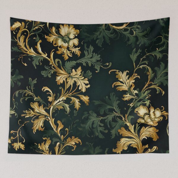 Item preview, FLORAL AND TROPICAL PATTERN O27 - Gift items and personal use / Toile, Green, Dark, Leaves, Forest, Flowers,  Cream, Gold, Vintage, Ornamented, Art designed and sold by LumDesignArt.