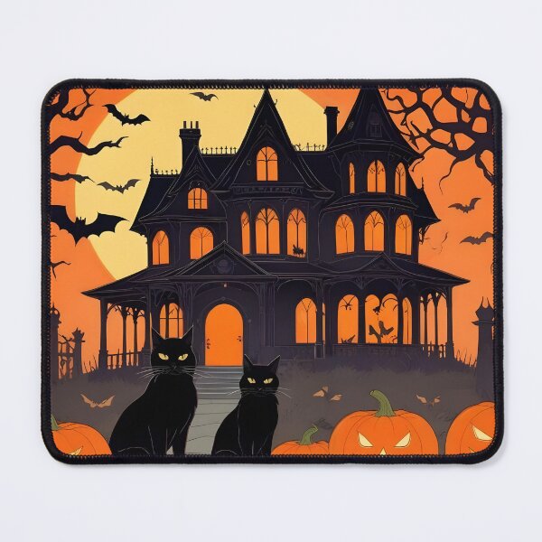 Item preview, VINTAGE OLD SCHOOL SPOOKY HALLOWEEN MANSION PUMPKINS CATS designed and sold by Arts4U.