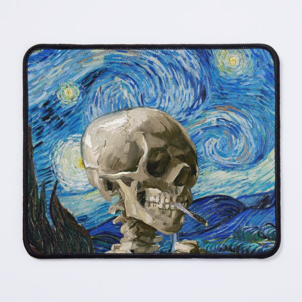 Item preview, Skeleton Smoking On a Starry Night Vincent Van Gogh Classic Black Tee designed and sold by GeekySexyCool.
