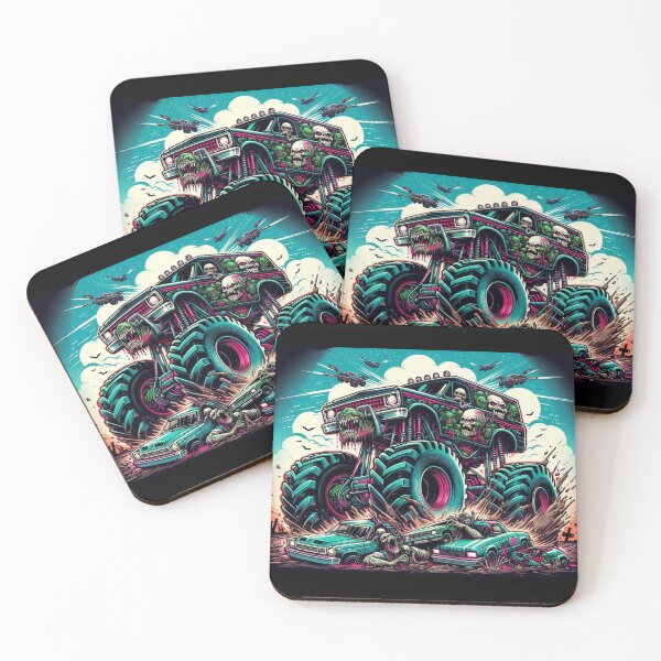 Item preview, Neon Zombie Monster Truck Mayhem –80's Retro Grunge Horror Art designed and sold by litchick1977.