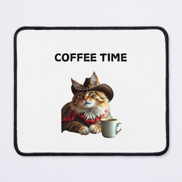 Item preview, cowboy cat with cowboy hat and a cup of coffee with coffeetime designed and sold by GinnyGi.